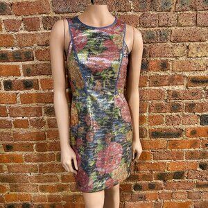 Jessica Simpson Indigo Floral Sequin Dress SZ 4